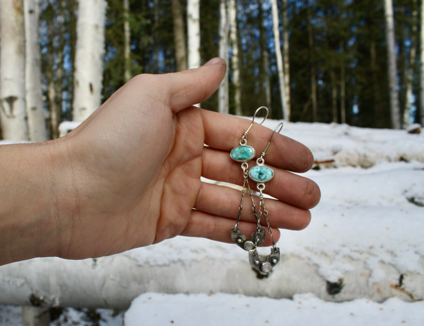 Moonstone and Turquoise Gala Earrings - Slightly Flawed + Discounted 50%