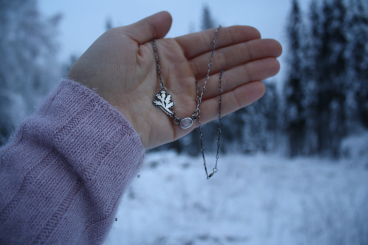 Rose quartz + Hand Sawn Rosehip Necklace
