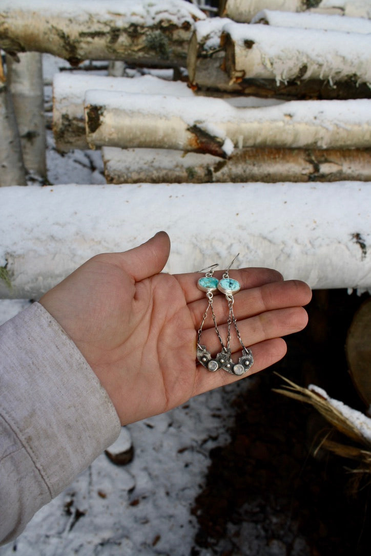 Moonstone and Turquoise Gala Earrings - Slightly Flawed + Discounted 50%