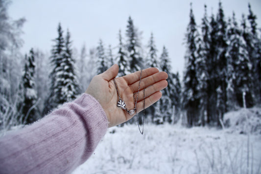 Rose quartz + Hand Sawn Rosehip Necklace