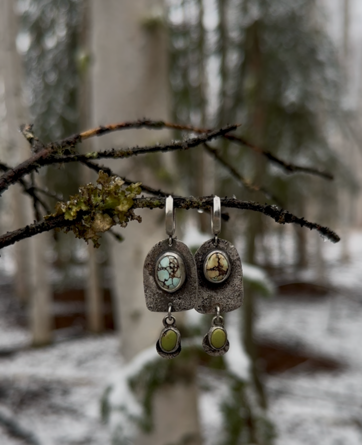 Organic Earrings - Sterling Silver & Turquoise