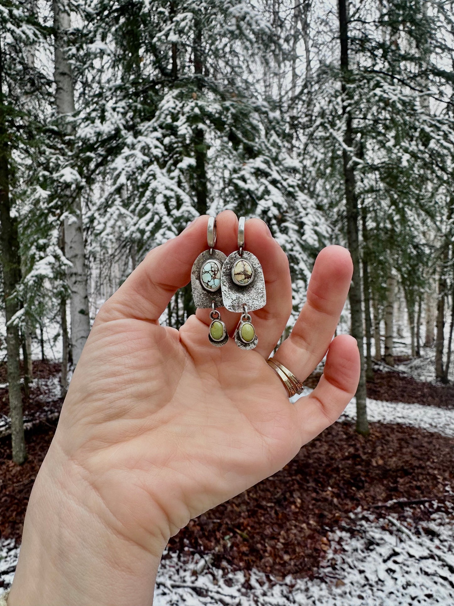 Organic Earrings - Sterling Silver & Turquoise