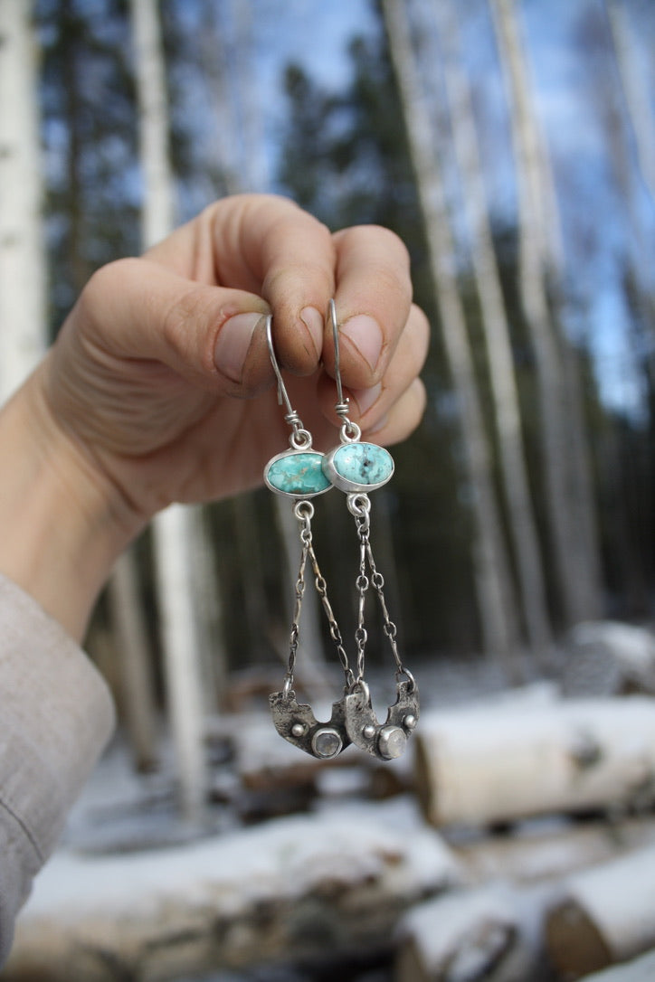 Moonstone and Turquoise Gala Earrings - Slightly Flawed + Discounted 50%